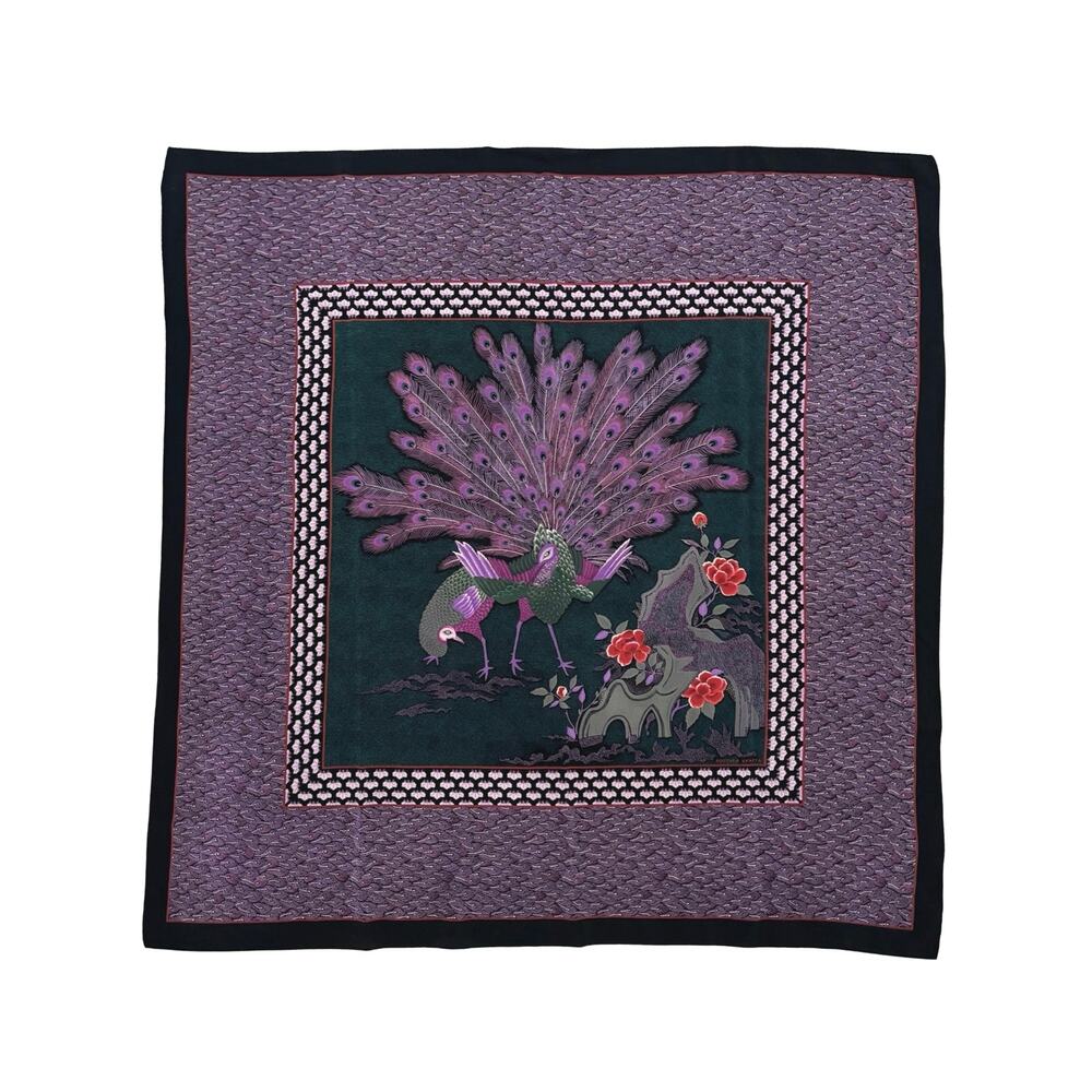 Bottega Venetta Vintage Peacock Print Square Silk Scarf 34 X 33